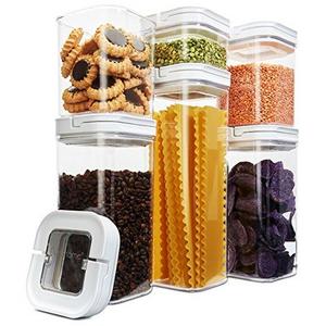 Airtight Food Storage Container Set, 6 Piece Set - Durable Containers Clear Acrylic with Handle Lid Design, Dry Goods Pantry Organization BPA Free FlipLock