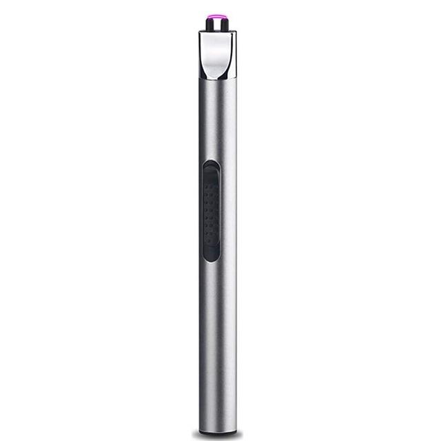 Candle Lighter Electric Arc Lighter Rechargeable USB Lighter Flameless Grill Lighter Long for Candle BBQ Camping Cooking (Silver)