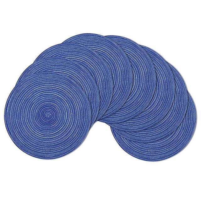 SHACOS Round Braided Placemats Set of 8 Round Table Mats for Dining Tables Washable (Blue White, 8)