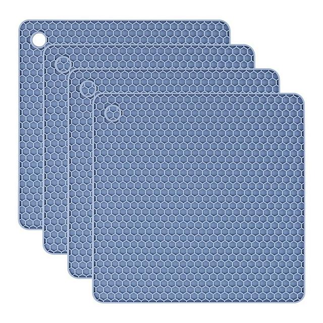 4 Pack Silicone Trivet Mat, Silicone Trivets for Hot Pots and Pans, Non-Slip & Heat Resistant Silicone Hot Pad for Kitchen Counter (Blue)