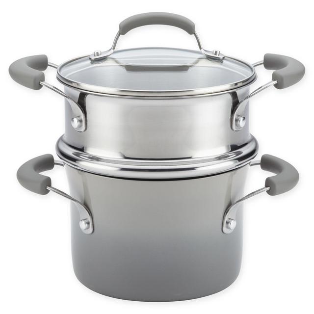 Rachael Ray™ Classic Brights 3 qt. Nonstick Covered Steamer Set in Sea Salt Grey
