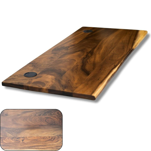 Walnut Solid Wood Desk Top with Cable Grommets – Live Edge Wood Slab, Table Top for PC, Countertop, RV, Laundry, Dining Table – 27" D x 60" W