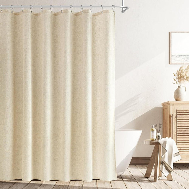 Naturoom Long Shower Curtain, 78 Inch Beige Linen Hotel Luxury Country Boho Farmhouse Shower Curtains for Bathroom Weighted Fabric Hotel Luxury Shower Curtain Set with Hooks, 72x78，Cream Beige