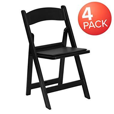 Flash Furniture 4 Pk. HERCULES Series 1000 lb. Capacity Black Resin Folding Chair with Black Vinyl Padded Seat, 4-LE-L-1-BLACK-GG