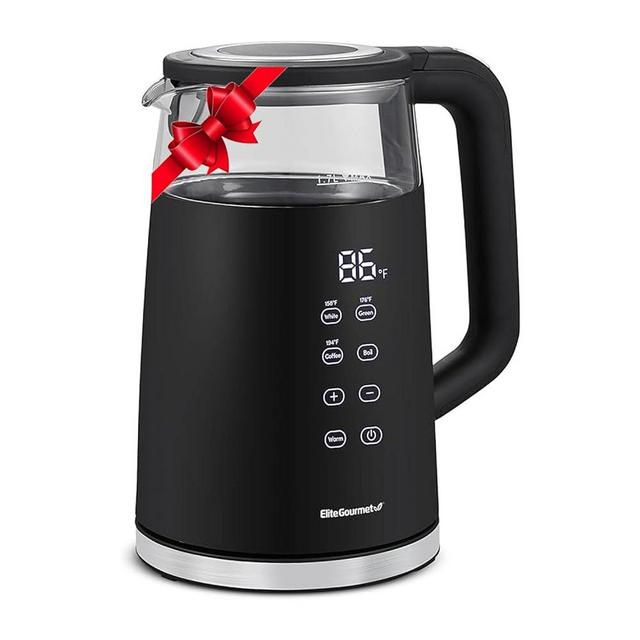 Elite Gourmet EKT8717 1.7L Double Wall Cool Touch Electric Tea Kettle, Glass Exterior, 304 Stainless Steel Interior, Digital Touch-Screen, Programmable Temperature, Keep Warm, Auto Shut-Off, Black