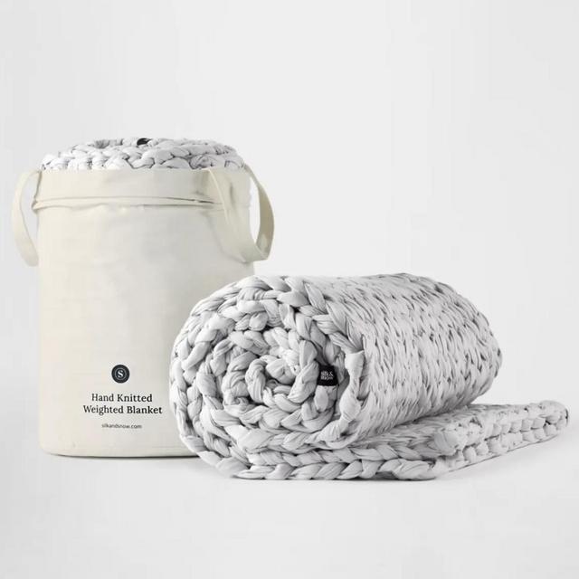 Hand Knitted Weighted Blanket – Natural - 20 lbs, Nimbus Gray