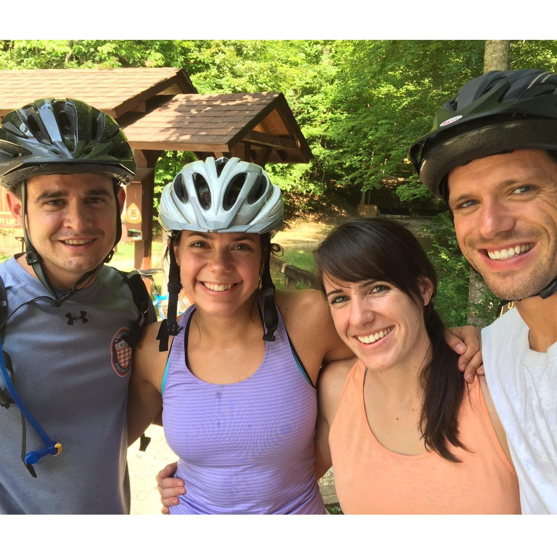 Maybe the first picture we ever took together! Nantahala Forest, Tsali Biking Area, NC.