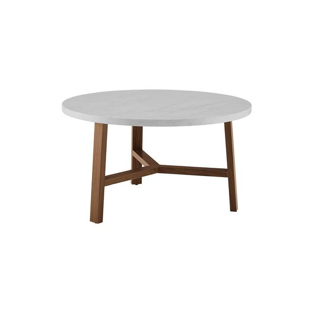 30" Round Coffee Table White Marble/Acorn - Saracina Home