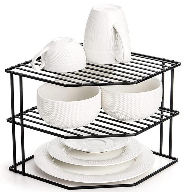 Frcctre 3 Tier Kitchen Corner Shelf Rack Counter and Cabinet Organizer, 9x9x7.5 Inch Metal Wire Kitchen Counter Pantry Cabinet Organizer and Storage Shelf for Plates, Cups, Dishes