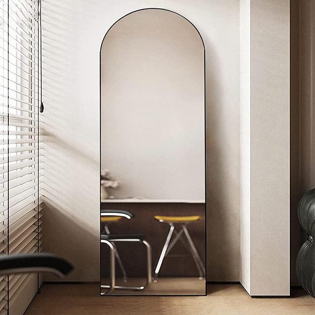 Otlsh Floor Mirror, 64.2"×21.3" Arched Full Length Mirror Arched with Stand, Standing Mirror, Full Body Mirror, Large Mirror, Arched Wall Mirror, Freestanding, 1.1" Thickness Aluminum Frame - Black