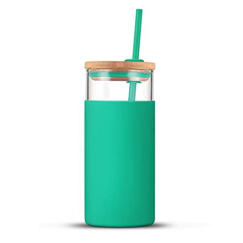 Tronco 20oz Glass Tumbler Glass Water Bottle Straw Silicone Protective Sleeve Bamboo Lid - BPA Free (Gress)