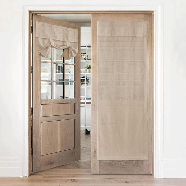 RYB HOME Natural Linen Blended French Door Curtain Privacy Light Filgtering Tricia Window Door Curtain for Patio Sidelight Glass Blind Tie Up Shade for Kitchen, W 26 x L 69 inches, Taupe, 1 Pc