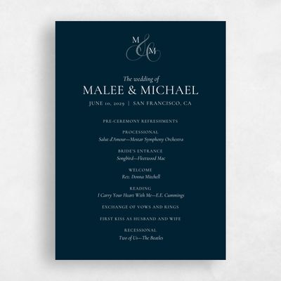 Deepest Teal, Blue Wedding Program - Aven