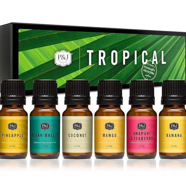 P&J Fragrance Oil Tropical Set | Banana, Coconut, Awapuhi and Seaberry, Pineapple, Mango, Ocean Breeze Candle Scents for Making, Freshie Scents, Soap Making Supplies, Diffuser