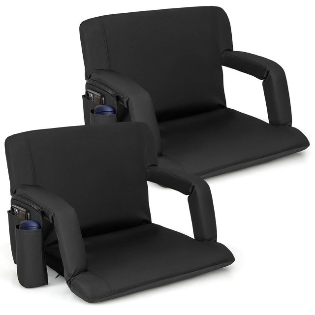 Costway 2 PCS Stadium Seat for Bleachers Bleacher Chair with 6 Adjustable Positions Back Support Black