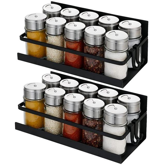 Aitmexcn Magnetic Spice Rack Shelf for Refrigerator & Stove, 2 Pack Fridge Magnetic Shelf Spice Organizer with 4 Removable Hooks, Perfect Space Saver for Kitchen