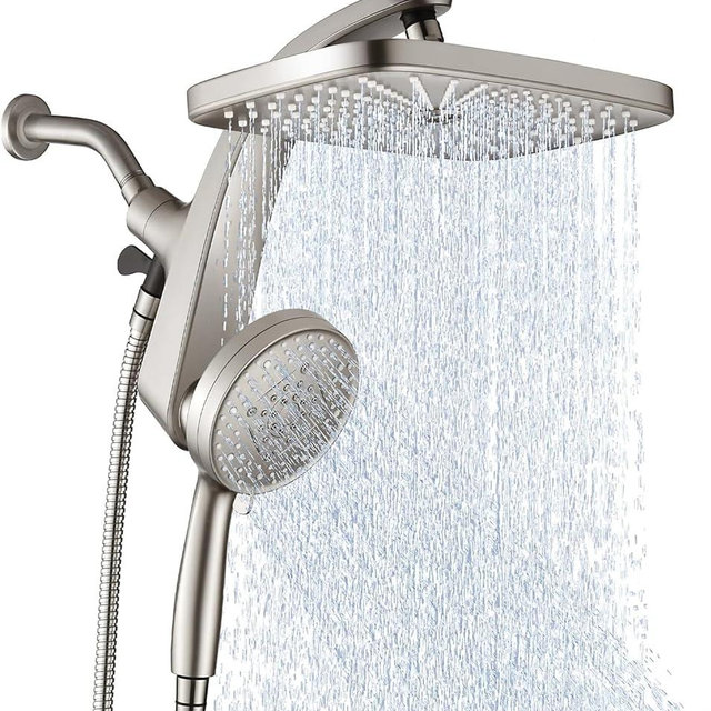 BOZYBO Rain Shower Head with Handheld: High Pressure Shower Heads with Handheld Spray Combo, 12" Rainfall Shower Head and 9 Sprays Hand Showerheads with Magnetic Docking and Power Jets, Nickel 1.8GPM