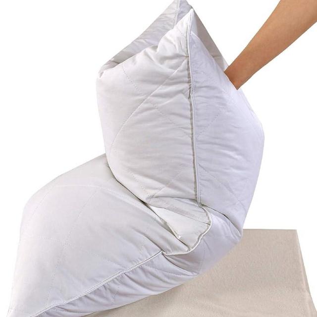 Three Geese Pack of 2 White Goose Feather Bed Pillows Queen Size- Soft 600 Thread Count 100% Cotton, Medium Firm,Soft Support Surround Fill Polyester (Queen Size:Pack of 2)