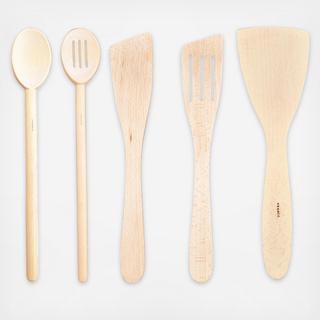 French Beechwood 5-Piece Cooking Utensil Set