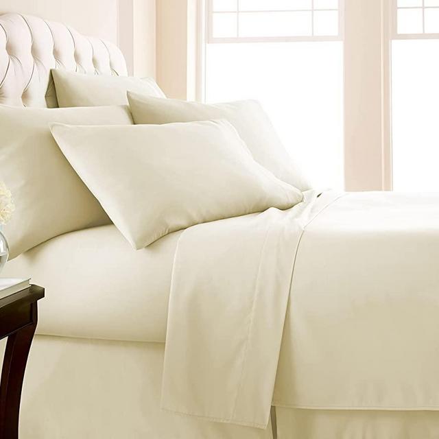 SouthShore FINE LIVING Vilano Springs, 6-Piece, 21-in Extra Deep Pocket, Premium Quality, Easy Care, Shrinkage Free Sheet Set with 1 Flat Sheet, 1 Fitted Sheet, 4 Pillowcases, Cream , Queen