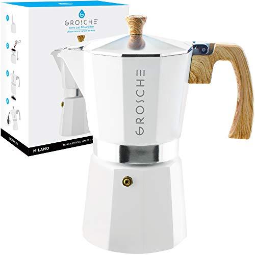 GROSCHE Milano Stovetop Espresso Maker Moka Pot 9 Cup- 15.2 oz, White - Cuban Coffee Maker Stove top coffee maker Moka Italian espresso greca coffee maker brewer percolator