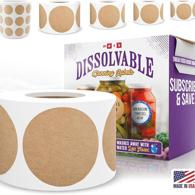 MESS Dissolvable Canning Labels for Jars – 200 Kraft Dissolvable Mason Jar Labels - Dissolvable Food Labels for Containers - Jam Homemade Canning Jar Labels Stickers - Removable Mason Jar Labels 2"