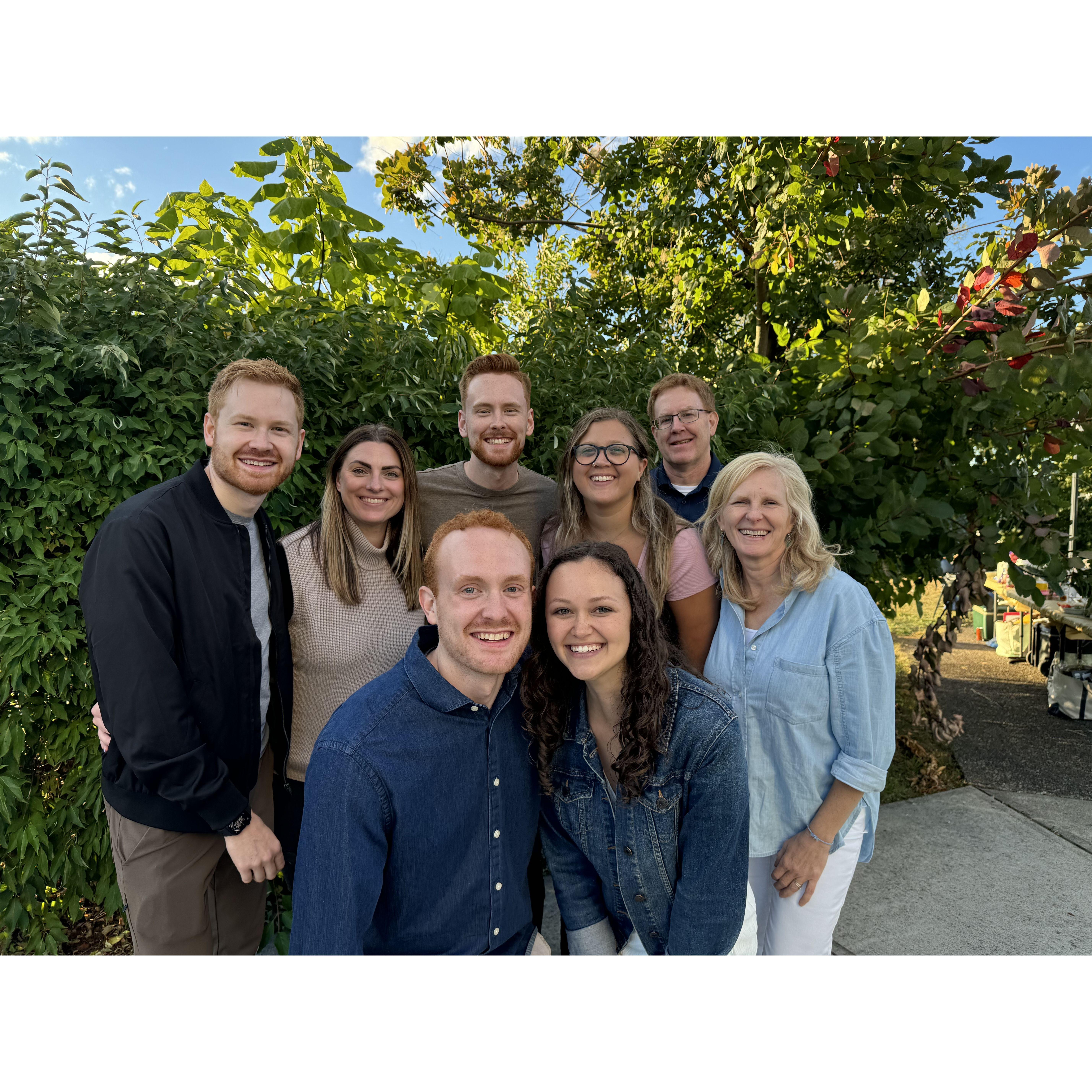 Celebrating our engagement with Kyle's family (missing Katie)