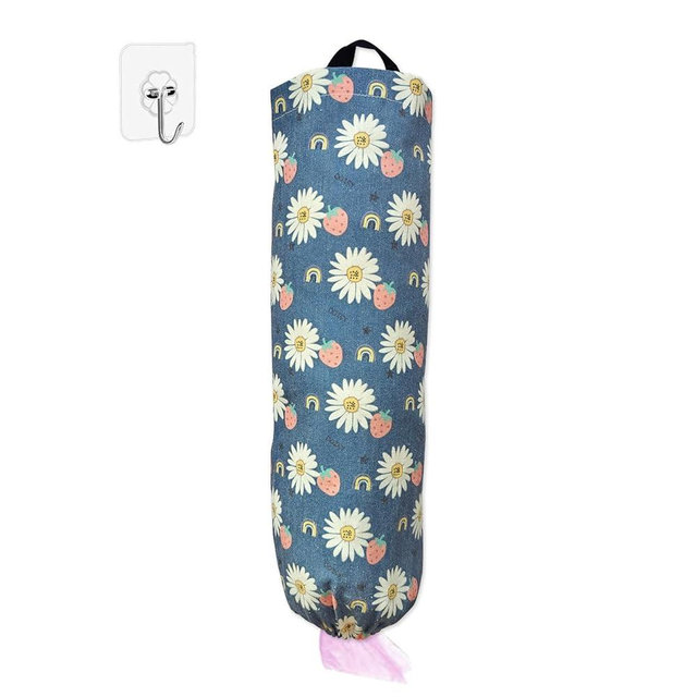 SYIPO Plastic Bag Holder, Reusable Grocery Bag Organizer, Wall Mount, 1 Pack, Blue Daisy