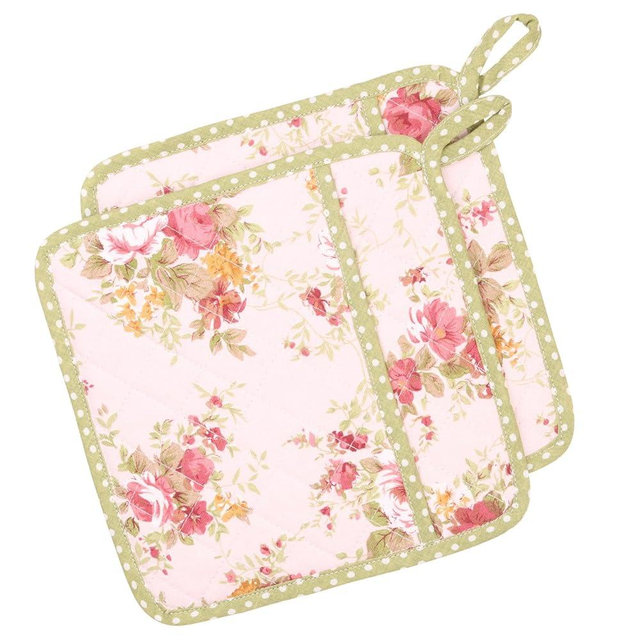 NEOVIVA Quilted Pot Holder Set of 2 for Daily Kitchen, Heat Resistant Hanging Pot Holder with Pocket for Easy Grip, Floral Quartz Pink