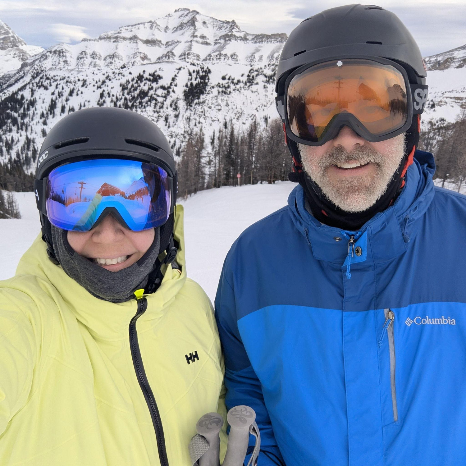 Skiing at Sunshine Village in Alberta, Canada. On this trip, Jeff skied above treeline for the first time. So proud!