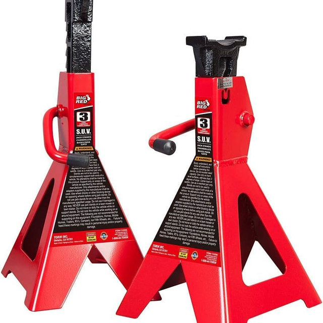 BIG RED Torin 3 Ton Steel Jack Stands: for Small SUVs, Cars, Trucks, Trailers - Red, 1 Pair (2 Pack)