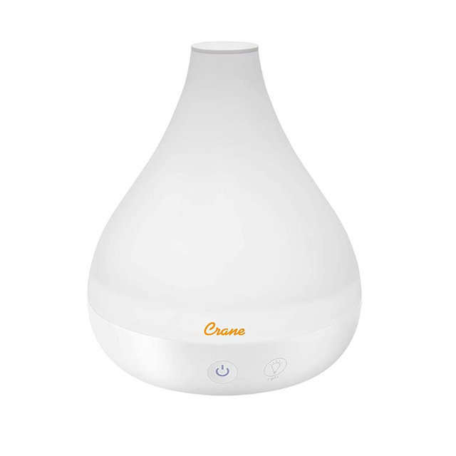 Crane Personal Ultrasonic Cool Mist Humidifier and Aroma Therapy Diffuser, Optional Color Changing Nightlight Included, for Home, Hotels, and Office, 0.35 Gallon – 1.5 Liter, White