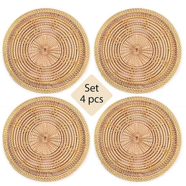 Large Wicker Placemats for Dining Table, Handmade Rattan Placemats for Hot Dishes, Insulated Hot Pads, Durable Trivets for Hot Dishes, Round Placemats for Kitchen, Round 11.81"(30cm) (Set of 4 Pieces)