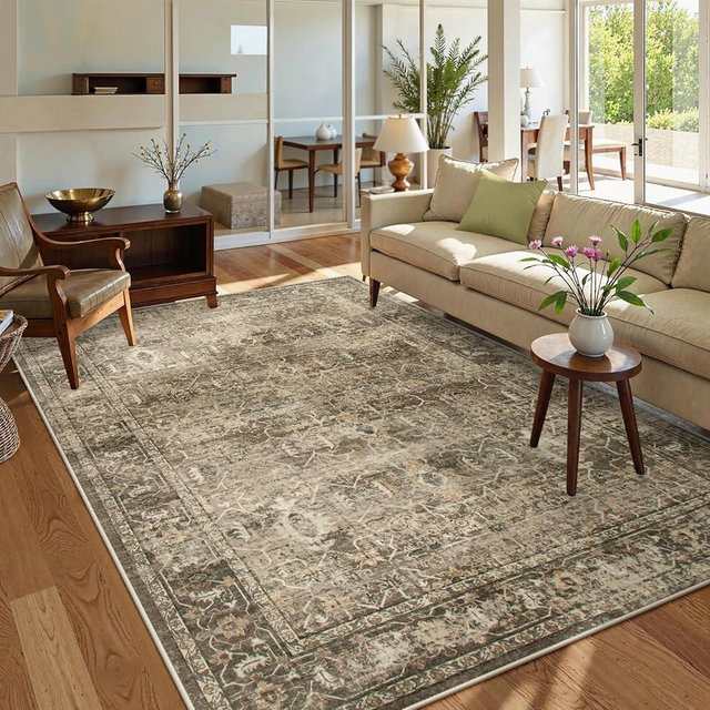 Lahome Vintage 6x9 Washable Brown Rugs for Living Room Bedroom, Soft Dining Room Rugs for Under Table, Non Slip Indoor Throw Carpet for Entryway Kitchen Office (6x9ft,Brown)