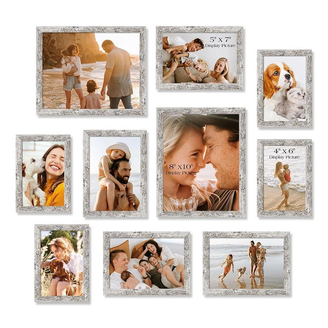 TWING Collage Picture Frames Wall Decor 10 Pack, Gallery Wall Rustic Picture Frame Set for Wall or Tabletop Display, Multi Sizes with Two 8x10, Four 5x7, and Four 4x6 Photo Frames