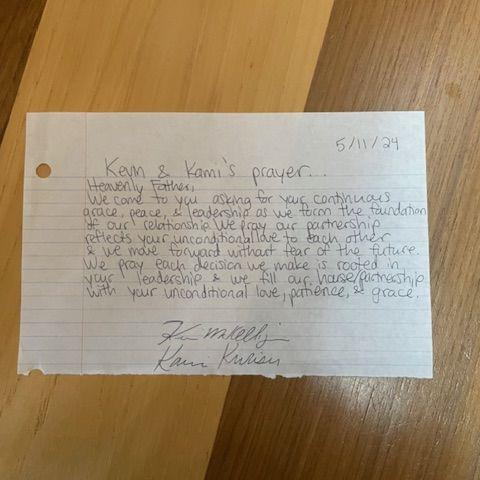 Our prayer we wrote for our relationship when we visited PLNU in May 2024-the day we knew we wanted to get married!