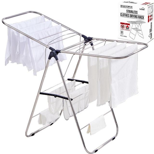 TRES BELLE 25NEW Stainless Steel Clothes Drying Rack(M)–Foldable,Lightweight,No-Slip Rods,Made in Korea,Indoor & Outdoor Use,Rust-Resistant,Towels,Underwear,Baby Clothes Drying–M Sizes