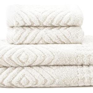 Texere 100% Organic Cotton Diamond Jacquard 700 GSM Luxury Bath Towel Sets - Ultra Soft and Absorbent Hotel and Spa Quality (Diamond, Cream, 2 Hand & 2 Face Towels)