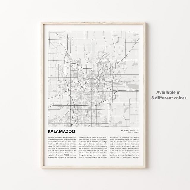 Kalamazoo Map Print, Kalamazoo Travel Map, Kalamazoo Wall Decor Art, Kalamazoo Michigan, Housewarming Gift