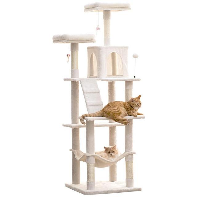 MWPO 70.1-Inch Large Cat Tree, Multi-Level Tall Cat Tower for Indoor Cats, Plush Cat Condo with Big Padded Perches, Sisal-Covered Scratching Posts, Hammock, Toys for Kittens & Cats - Beige