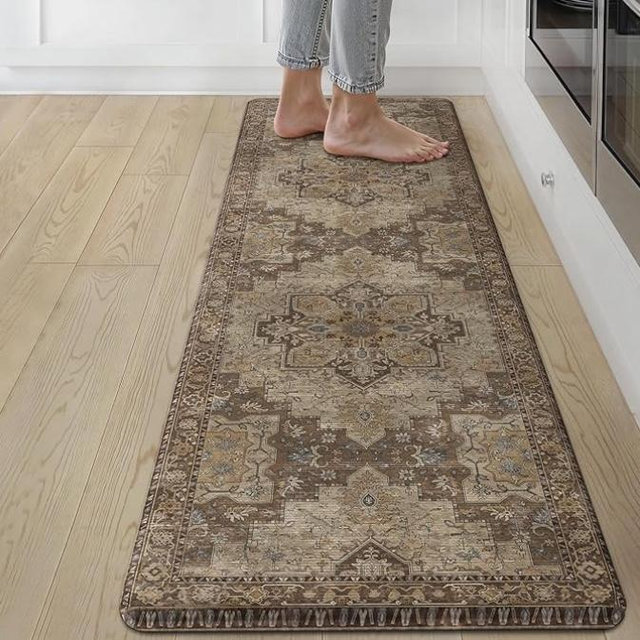 GENIMO Kitchen Mats for Floor, Washable Anti Fatigue Mat for Cushioned, 17.3"x59", Waterproof Kitchen Rugs, Non Slip Foam Comfort Standing Mat Rug for Home, Runner, Sink, Laundry, Rustic Brown