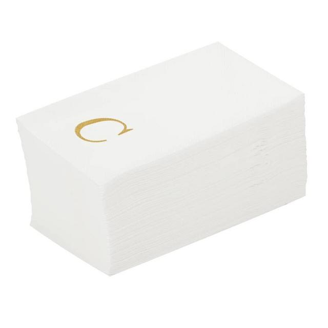 Luxenap 15.8 X 7.9 Inch Linen-Feel Guest Towels, 50 Lettered Hand Towels - Gold Letter 'C', Sans Serif Font, White Paper Dinner Napkins, airlaid, For Restrooms And Tables - Restaurantware