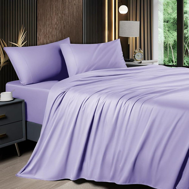 Shilucheng 4 Piece Queen Sheet Sets, Cooling Sheets, Blend Rayon Derived from Bamboo, Deep Pocket Up to 16", Breathable & Soft Bed Sheets, Hotel Silky Bedding Set, Lavender