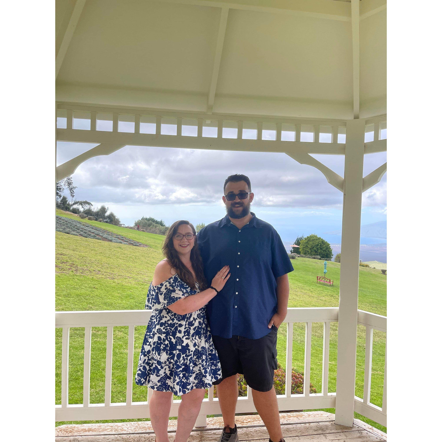 At the Lavender Farm in Maui, HI. Same day that Chad proposed!