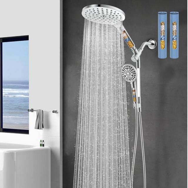 Dual Filtered Rain Shower Head Combo, High Pressure Handheld Shower Head with Adjustable Bar - Rainfall Shower Head And Showerhead with Filter for Hard Water - Removes Chlorine