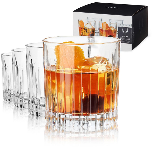 Viski Crystal Double Old Fashioned Glass -Crafted Rocks Glasses Set of 4 - 12oz Bourbon Glass for Wedding or Anniversary, Gift Ideas, Clear