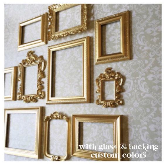 Gold PICTURE FRAME SET - wall gallery - collection of 10 - Vintage Style - photo frame - shabby chic - home wedding - Glass and B