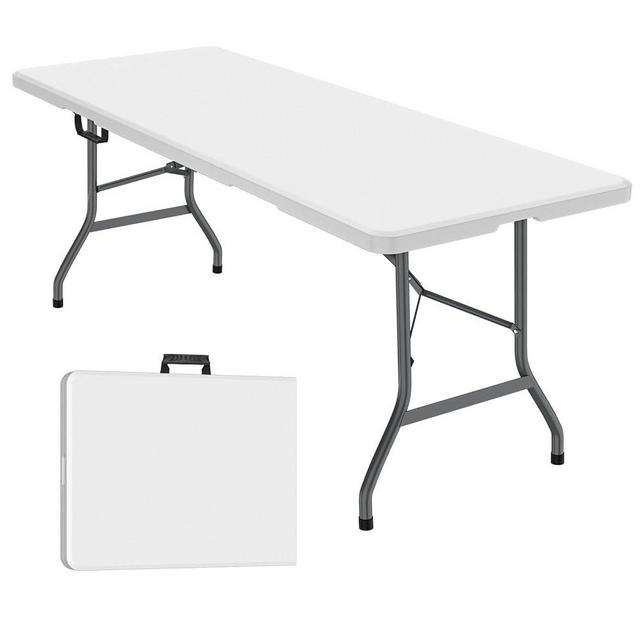 Generic 6 ft Folding Table, Foldable Dining Table, White Plastic Table, Lightweight Portable Table, Industrial Workbench for Indoor Outdoor, Picnic, Camping, Board Game with Handle, Locks - White