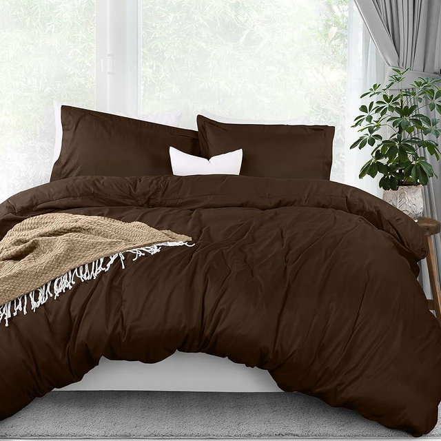 Utopia Bedding Duvet Cover Queen Size - 3 Piece with Zipper Closure - 1 Comforter Cover 90X90 Inches & 2 Pillow Shams 20X26 Inches (Brown) Comforter Not Included