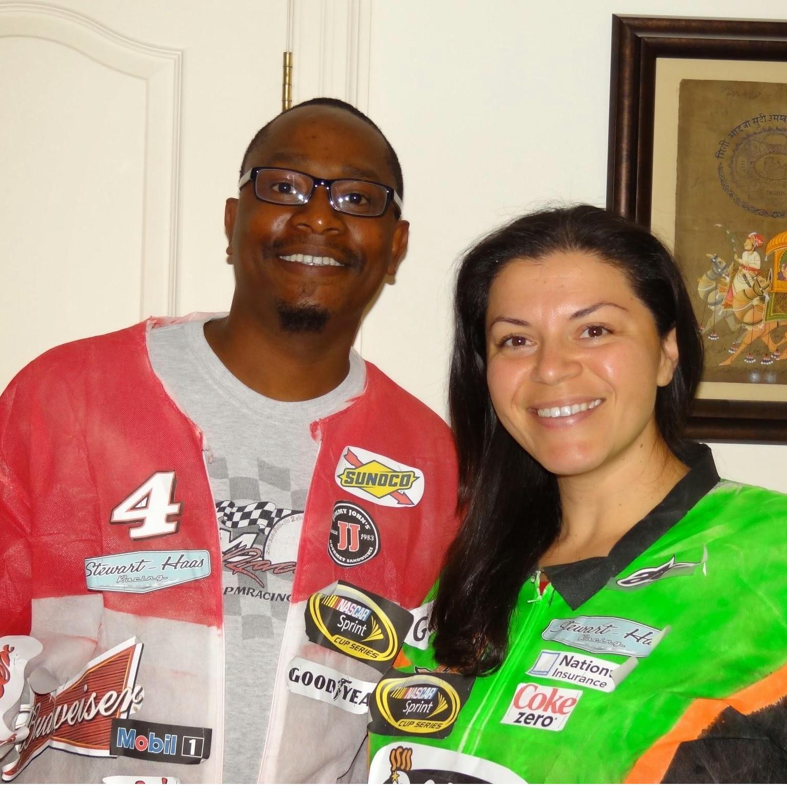 During our first Halloween together, we teamed up as Nascar race car drivers - costumes were homemade of course!